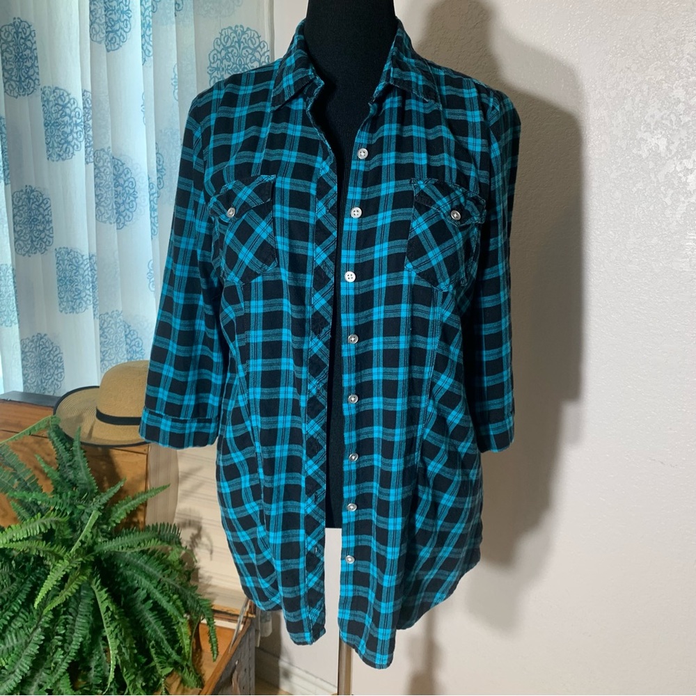 Cato cotton blue/ black checkered shirt top